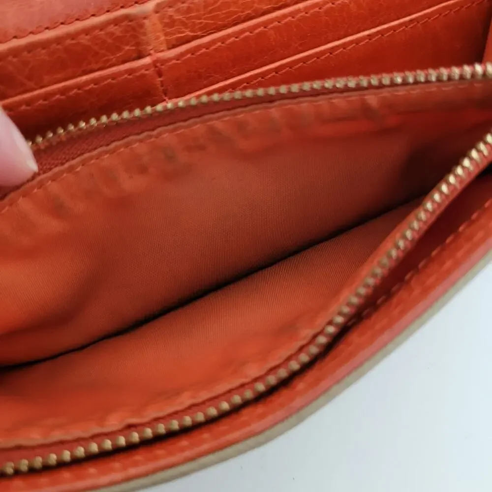 Tory Burch Robinson Wallet Clay Equestrian Orange Leather Envelope Continental